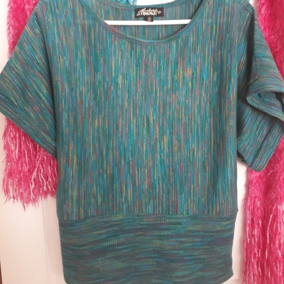 Absolutely Famous Sweaters - Gorgeous Teal with Rainbow Light Shrug